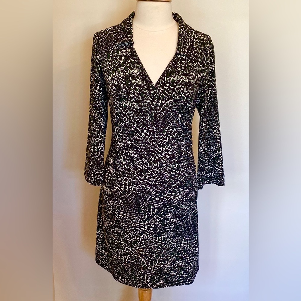 Laundry by Design Dark Green Black Print 8 Dark Cottagecore Elegant Modest Dress
